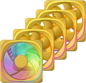 Vetroo 5-Pack CF120 Case Fans 120mm 5V 3 PIN Addressable RGB MB Sync PC Cooling Fan W/ Yellow Fan Frame for Radiator / CPU Cooler / Computer Case