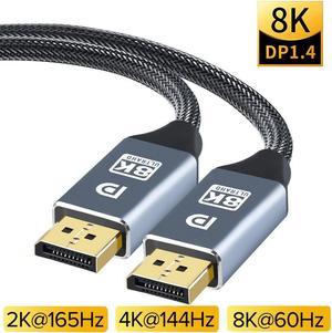 DisplayPort Cable 1.4  8K DP Cable (8K@60Hz, 4K@120Hz/144Hz,2K @144Hz/165Hz) HBR3 Support 32.4Gbps DCP 3D Slim and Flexible DP to DP Cable for Laptop PC TV Gaming Monitor (9.8ft/3m)
