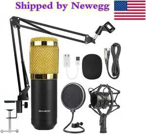 Condenser Microphone Bundle, BM-800 Mic Kit with Adjustable Mic Suspension Scissor Arm, Metal Shock Mount and Double-Layer Pop Filter for Studio Recording & Broadcasting (Gold)