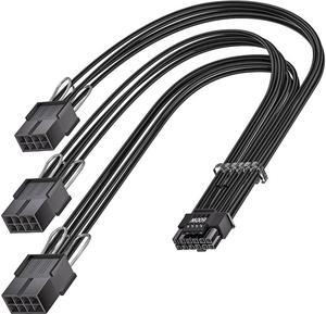 PCI-e 5.0 Extension Cable 16 Pin(12+4) 12VHPWR Male to PCIE 5.0 3x8(6+2) Pin Female 16AWG Cable Sleeved Compatible for GPU RTX 3090Ti 4070Ti 4080 4090 Black