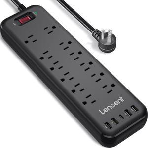 Power Strip, LENCENT Surge Protector with 12 Outlets & 5 USB Ports(4 USB-A & 1 USB-C), 6Ft Extension Cord (1875W/15A,3600J), Overload Protection, Mountable Flat Plug Power Bar Heavy Duty- ETL Listed