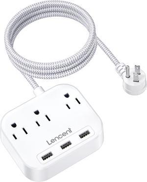 Power Strip with USB, 3 Outlet 3 USB Charging Ports (17W/ 3.4A), Flat Plug with 6.6ft Braided Extension Cord, Desktop & Wall Mountable, Compact for Cruise Ship, Travel, Home, Office