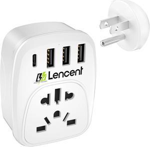 World to US Plug Adapter with 3 USB & 1 PD Type-c Quick Fast Charger Ports, LENCENT Type B European EU Europe/UK/Australia/China to USA American Canada Japan Outlet Power Adaptor Travel Plug Converter