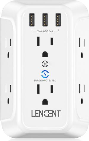 USB Wall Charger Surge Protector 6 Outlet Extender with 3 USB Ports 1728J Power Strip Multi Plug3Sided Widely Spaced Adapter Multiple ExpanderMountable Wall tap for Home Travel Office ETL Listed