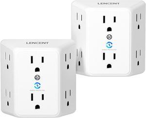 LENCENT Multi Plug 6 Outlet Extender, 2 Pack Surge Protector Wall tap, Power Strip 3-Side Widely Spaced Adapter Multiple Charger Expander, Mountable Wall Splitter for Home Travel Office, ETL Listed