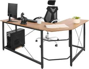 Modern L-Shaped Home Office Desk 66 inch Sturdy Computer PC Laptop Table Corner Desk Workstation Larger Gaming Desk Easy to Assemble 66.5" x 47.5" x 29.3" (Wood)