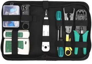 Network Cable Repair Maintenance Tool Kit Set 11 in 1 Portable Phone Cable Crimper 8P8C 4P4C 6P6C Connectors RJ45 RJ11 Cat5 Cat6 Cable Tester