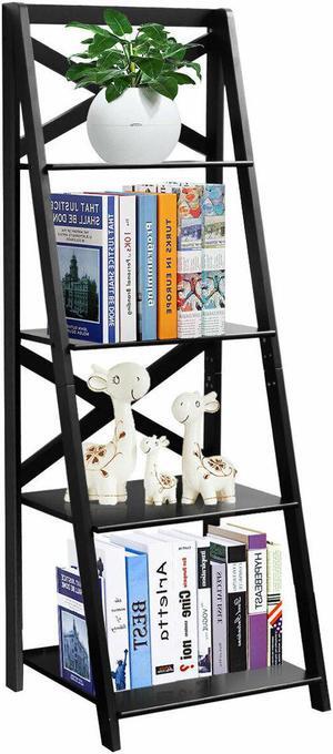 Costway 4-Tier Ladder Shelf Bookshelf Bookcase Storage Display Leaning Home Office Decor