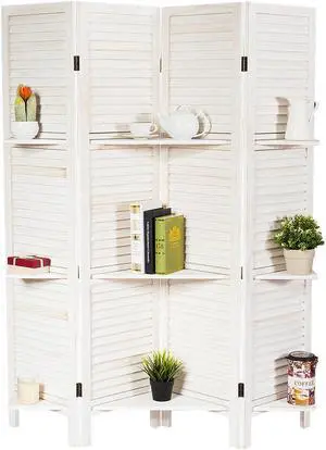 Costway 4 Panel Folding Room Divider Screen W/3 Display Shelves 5.6 Ft Tall