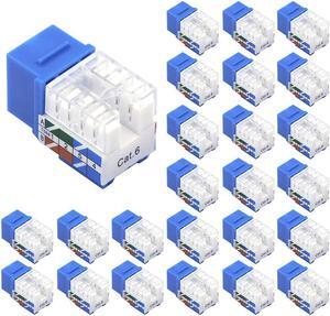 VCE RJ45 Cat6 Keystone Jacks Slim Profile UL-Listed 25-Pack, 90-Degree Ethernet Punch Down Keystone Jack Adapter-Blue