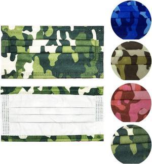 Face Masks, Face Mouth Cover Masks, Camouflage Masks, Blue/Red/Green/Yellow, 50 Pc/Bx