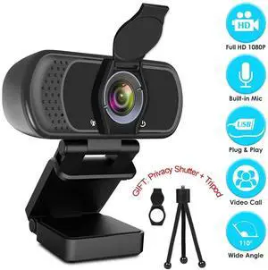 Webcam HD 1080p Web Camera, USB PC Computer Webcam with Microphone, Laptop Desktop Full HD Camera Video Webcam 110-Degree Widescreen, Pro Streaming Webcam for Recording, Calling, Conferencing, Gaming