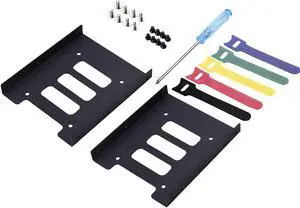2.5 to 3.5 Adapter -SSD Mounting Bracket Kit 2.5" to 3.5" Drive Bay Metal Adapter Mounting Bracket Hard Drive Holder with 5pcs Reusable Cord Organizer