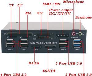 5.25 inch Multi-Function USB 3.0 Hub CF TF M2 SD MS Card Reader CD-ROM Front Panel Media Dashboard SATA eSATA Audio Headphone Mic