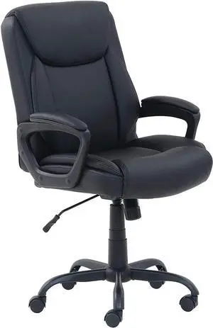 Basics Classic Puresoft PU Padded Mid-Back Office Computer Desk Chair with Armrest, 26"D x 23.75"W x 42"H, Black
