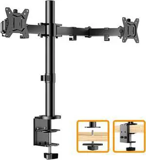 17-32" Dual Monitor Stand Mount, Heavy-Duty Fully Adjustable Desk Clamp Arms for Computer Screens, Loads up to 17.6lbs per arm w/Swivel and Tilt, 75/100mm