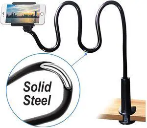 Cell Phone Clip on Stand Holder - with Grip Flexible Long Arm Gooseneck Bracket Mount Clamp for iPhone X/8/7/6/6s/5 Samsung S8/S7,desktop, Black