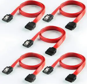 SATA III Cable CableCreation [5-Pack] 18-inch SATA III 6.0 Gbps 7pin Female to Female Data Cable with Locking Latch Red