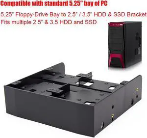 2.5" 3.5" HDD SSD Tray to 5.25"Floppy Drive Bay PC Case Adapter Mounting Bracket