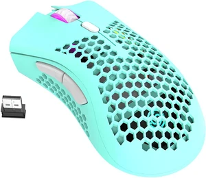 K-snake BM600 2.4G Wireless Rechargeable Mouse Hollow Honeycomb 1600DPI 7 Buttons Ergonomic RGB Optical Mice for Computer Laptop PC Gamer Sky Blue