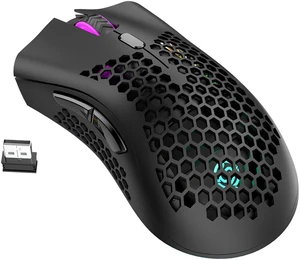 K-snake BM600 2.4G Wireless Rechargeable Mouse Hollow Honeycomb 1600DPI 7 Buttons Ergonomic RGB Optical Mice for Computer Laptop PC Gamer Pink