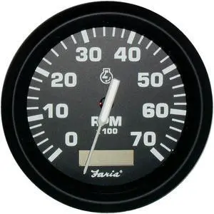 Faria Euro Black 4" Tachometer W/Hourmeter - 7000 Rpm (Gas - Outboard)