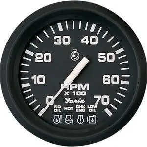 Faria Euro Black 4" Tachometer W/Systemcheck Indicator - 7000 Rpm (Gas - Johnson / Evinrude Outboard)
