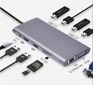 11in1 USB C Hub, Type-C laptop Docking station, Triple monitor, 4K display, compatible with Windows, MacOS, Tek-sailing TSDS1101