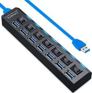 USB Hub 3.0 VIENON 7-Port USB Extender Splitter with Individual LED ON/Off Switches USB3.0 Hub for Laptop PC MacBook Mac Pro Mac mini iMac Surface Pro and More USB Devices-2FT