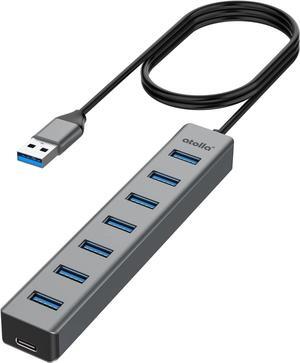 USB 3.0 hub, atolla 7-port multi USB aluminum hub, 1m extension cable USB Splitter, suitable for PC, laptop, Macbook Pro, etc.