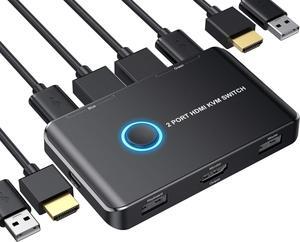 KVM Switch HDMI 2 Port Box,ABLEWE USB and HDMI Switch for 2 Computers Share Keyboard Mouse Printer and one HD Monitor,Support UHD 4K@60Hz,with 2 USB Cable and 2 HDMI Cable