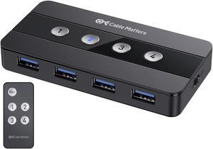 Cable Matters 4 Port USB 3.0 Switch Hub USB Sharing Switch for 4 Computers and USB Peripherals - Button or Wireless Remote Control Switching - Includes a USB-C Adapter for USB-C USB4 and Thunderbolt 4