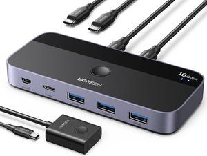 UGREEN USB C Switch 2 Computers Share 4 USB 3.2 Ports, 10Gbps USB Switcher Selector for PC Laptop Keyboard Mouse Webcam USB-microphone, USB Switch Adapter with 2 USB C to C Data Cables and Remote