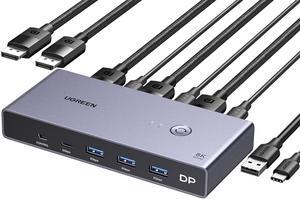 UGREEN 8K Displayport KVM Switch DP 1.4 with 4 USB 3.0 Ports (3 USB-A + 1 USB-C) Support 8K@60Hz 4K@240Hz Share 1 Monitor Keyboard Mouse USB C Hard Drive Printer, with 2 DP Cables, 2 USB A to C Cables