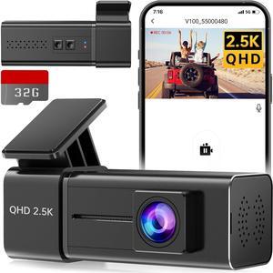 Dash Cam WiFi 2.5K 1440P Front Dash Camera for Cars,  Car Camera Mini Dashcams with App, Night Vision, 24H Parking Mode, G-Sensor, Loop Recording, Free 32G Card, Support 256GB Max, Black