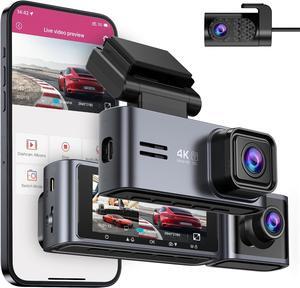 Dash Cam 5G WiFi GPS, 3 Channel Dash Cam Front and Rear Inside 2K+1080P+1080P, 3.18" LCD Screen, 64GB Card Included, Dual Dash Camera for Cars 4K/2K/1080P+1080P IR Night Vision, WDR, G-Sensor