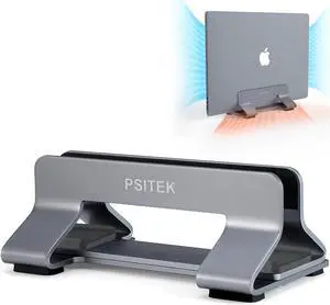 Aluminum Vertical Laptop Stand Dock Holder, Adjustable Slot Width 12-42mm, Space-Saving Upright Storage for MacBook and Laptops