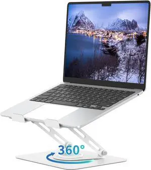 Laptop Stand for Desk with 360° Rotating Base Multi-Angle Adjustable Laptop Stands Foldable Laptop Riser Compatible with 10 to 15.6 Inches PC Computer White