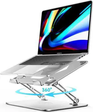 Adjustable Laptop Stand with 360° Rotating Base Ergonomic Laptop Stand for Desk Foldable & Portable Laptop Riser for Collaborative Work Fit MacBook Laptops up to 16 inches Silver
