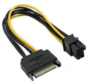 Wholesale PC Adapter plug - ins SATA Male Power Connectors Cable 15 Pin To PCI Express 6 Pin Female Power Connector Cables Cord