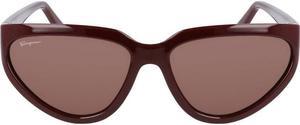 SALVATORE FERRAGAMO-SF1017S 604 Oval Sunglasses Burgundy Red Solid