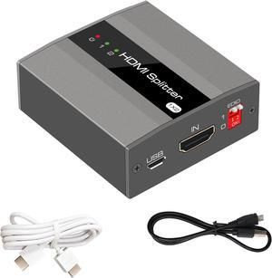 HDMI Splitter 1 in 2 Out ,KUYiA 4K Aluminum Ver1.4 HDCP, Powered HDMI Splitter Supports 3D 4K@30HZ Full HD1080P for Xbox PS4 PS3 Fire Stick Roku Blu-Ray Player Apple TV HDTV