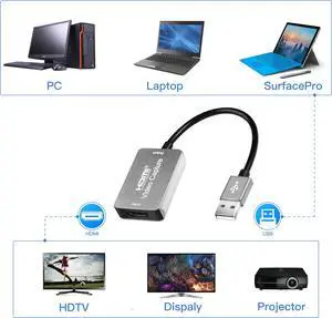 Audio Video Capture Card HDMI to USB, Full HD 1080p 30fps USB 2.0 - Record Directly to Computer for Gaming, Streaming, Teaching, Video Conference or Live Broadcasting