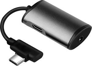 2-in-1 90 Degree USB-C PD Headphone Jack Adapter, Type-C to 3.5mm Audio Adapter, for Aux, Stereo, Earphones, Headset, Headphones, Compatible with Galaxy S20/S10/Note10, Pixel 3/4, iPad Pro 2020, Black