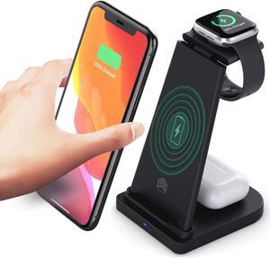 Wireless Charger, 3 in 1 Wireless Charging Station for iPhone 12/11pro/SE/Xs AirPods 2/Pro,Wireless Charging Stand for iphone Samsung S20 (Black)