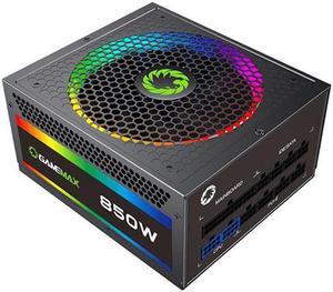 GMX RGB Power Supply, ATX Power Supply 850W Fully Modular 80+ Gold Certified with Addressable RGB Light 14CM RGB Fan - Vairous Color Mode, RGB-850-Rainbow