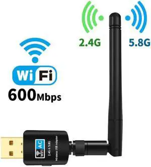 SAKOSE Mini WiFi Adapter 2.4G/5.8G Dual Band USB 600Mbps Wi-Fi Network Adapter Support WPA/WPA2/WEP/802.1X/WMM data encryption