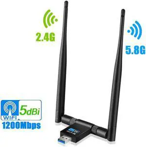SAKOSE 1200Mbps 5GHz USB 3.0 Wireless Adapter Remote AC1200 Dual Band WiFi Adapter Antenna