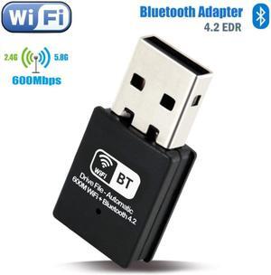 SAKOSE driver-free USB Bluetooth WiFi adapter AC 600Mbps, suitable for PC, wireless Wi-Fi dongle dual-band 2.4G / 5.8G with antenna support, Windows 10 / 8.1 / 7 / XP / Vista / Mac OS