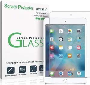 SA iPad Mini 4 Screen Protector Glass, amFilm Tempered Glass Screen Protector for Apple iPad Mini 4 2015 0.33mm 2.5D Rounded Edge (1-Pack)